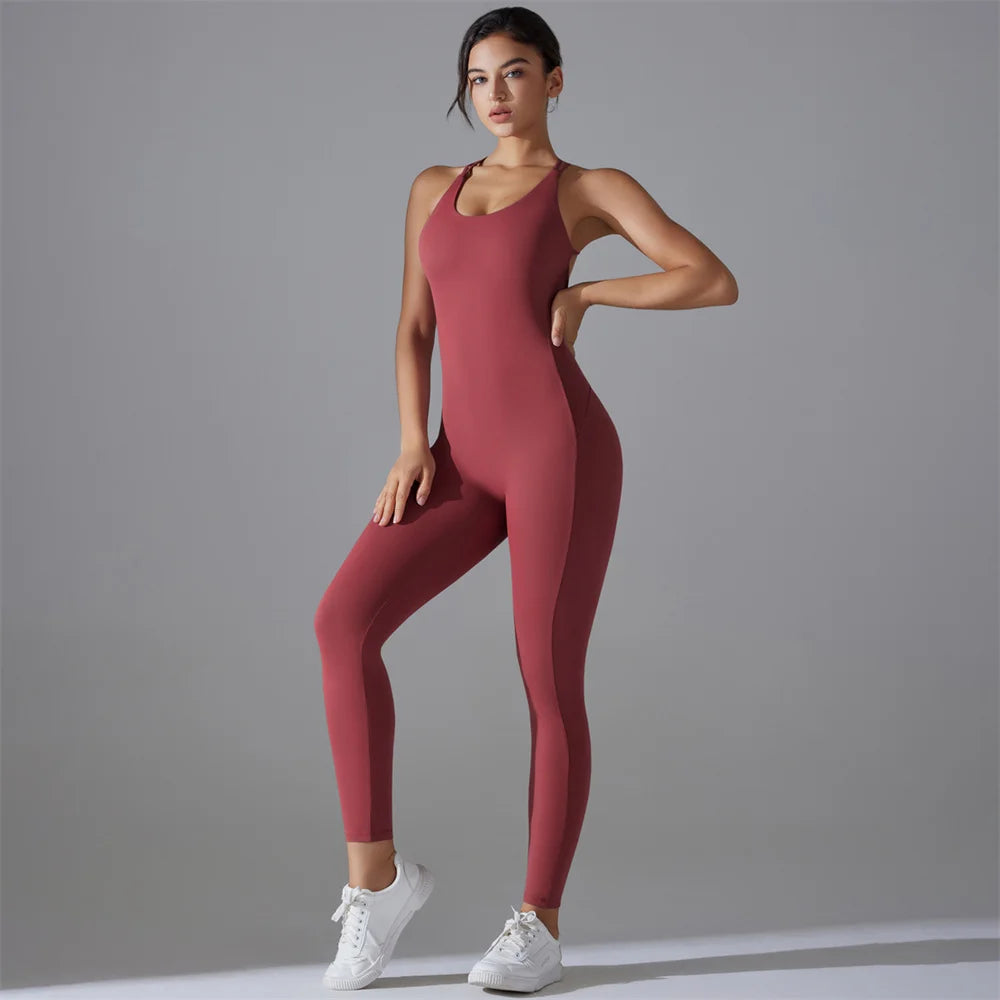 Plus Size S-XL Back V Bodysuits Women Gym Rompers Active Wear
