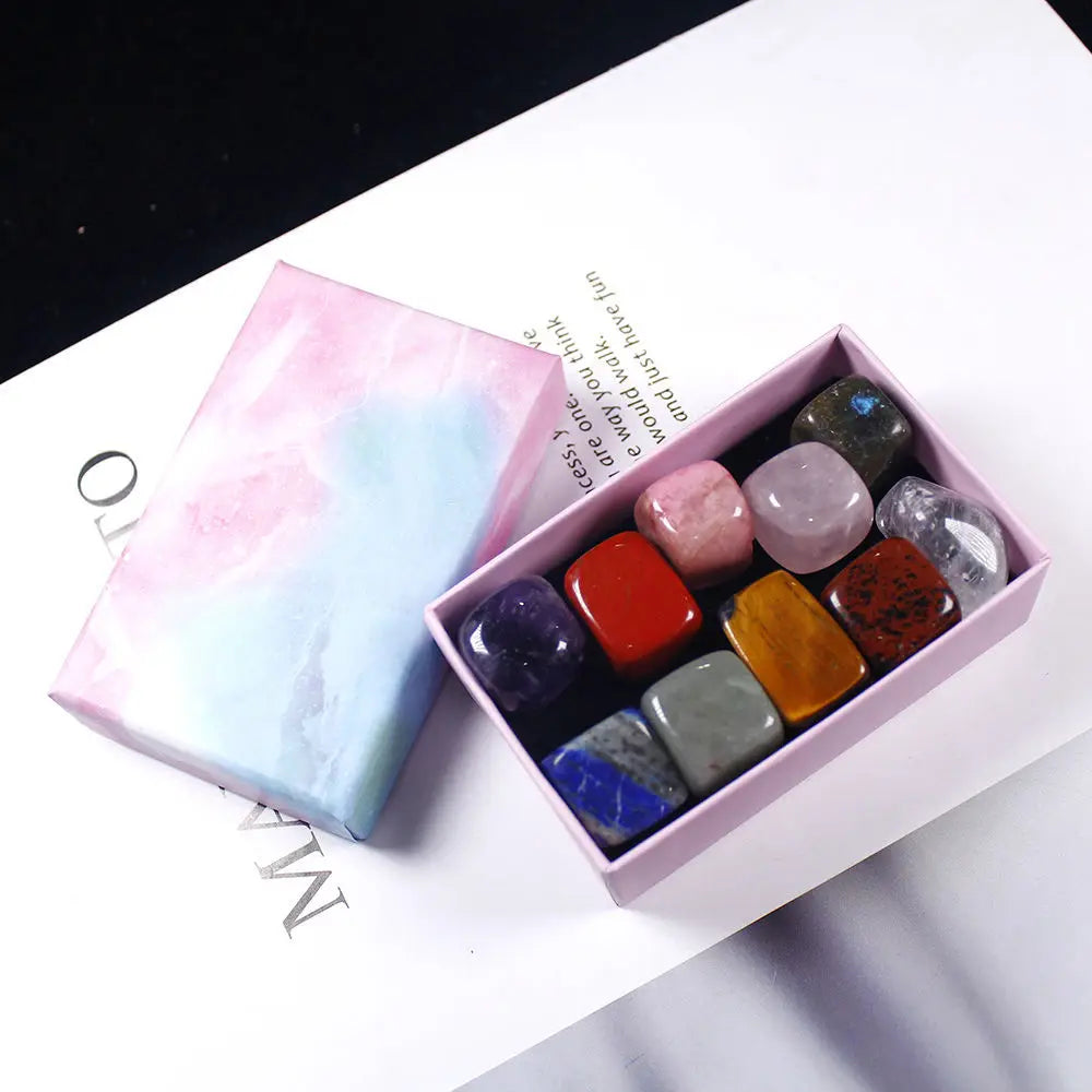 10Pcs Natural Chakra Healing Crystal Polished Tumbled Stone Set