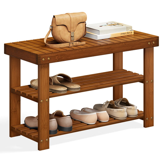 SONGMICS Shoe Rack Bench, 3-Tier Bamboo Storage Organizer