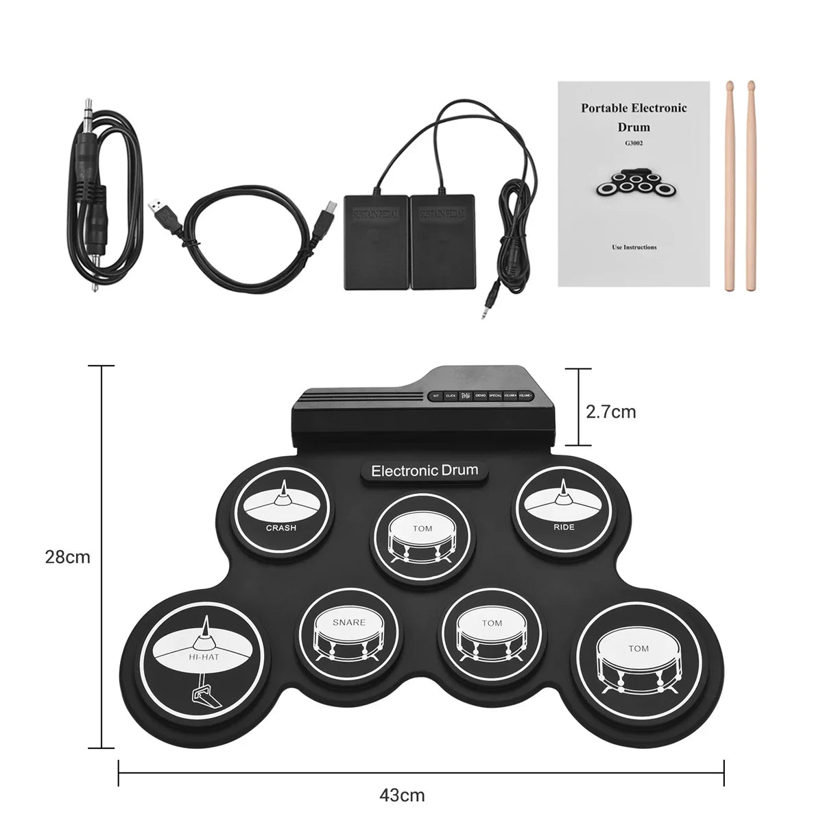 New Folding Silicone USB Electronic Drum With Drumsticks