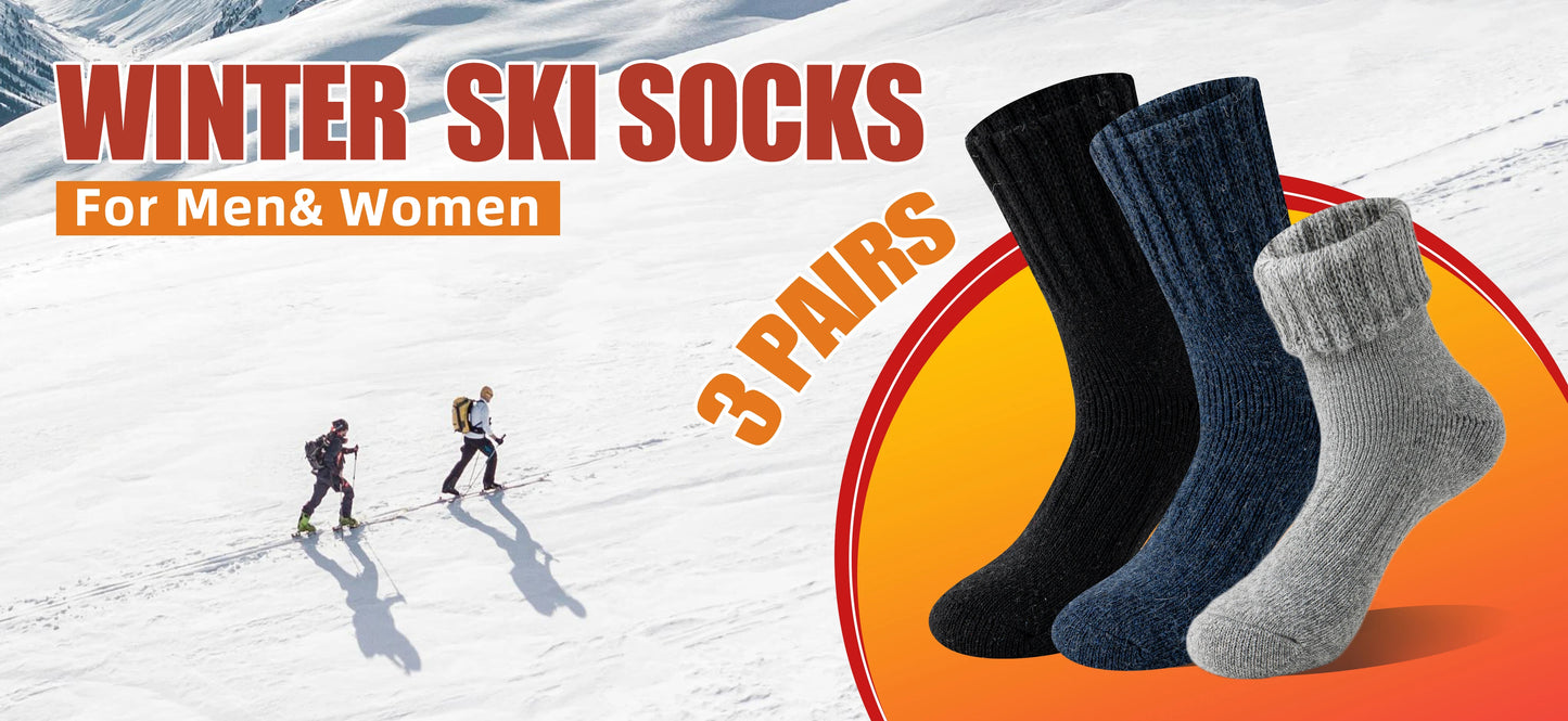 3 Pairs of Merino Wool Warm Winter Socks