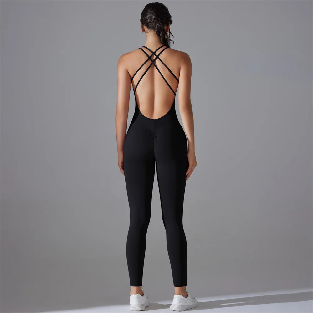 Plus Size S-XL Back V Bodysuits Women Gym Rompers Active Wear
