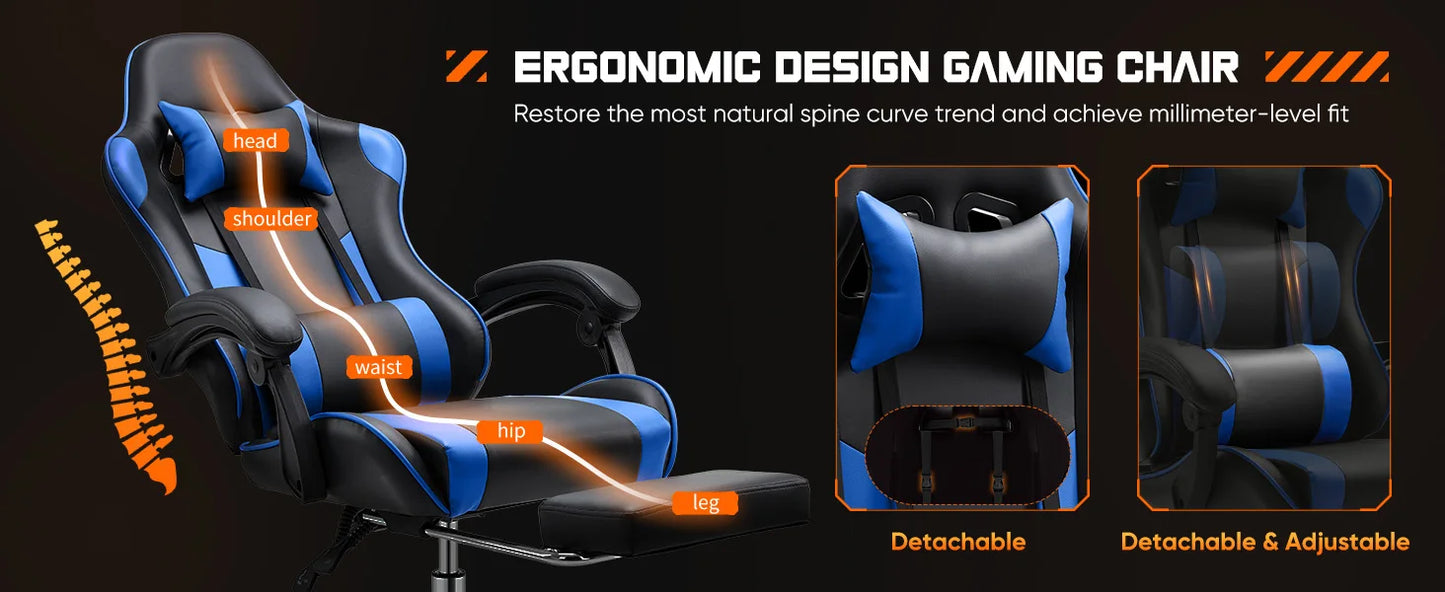 JHK Ergonomic Racing Gaming Chair Adjustable Swivel PU Leather