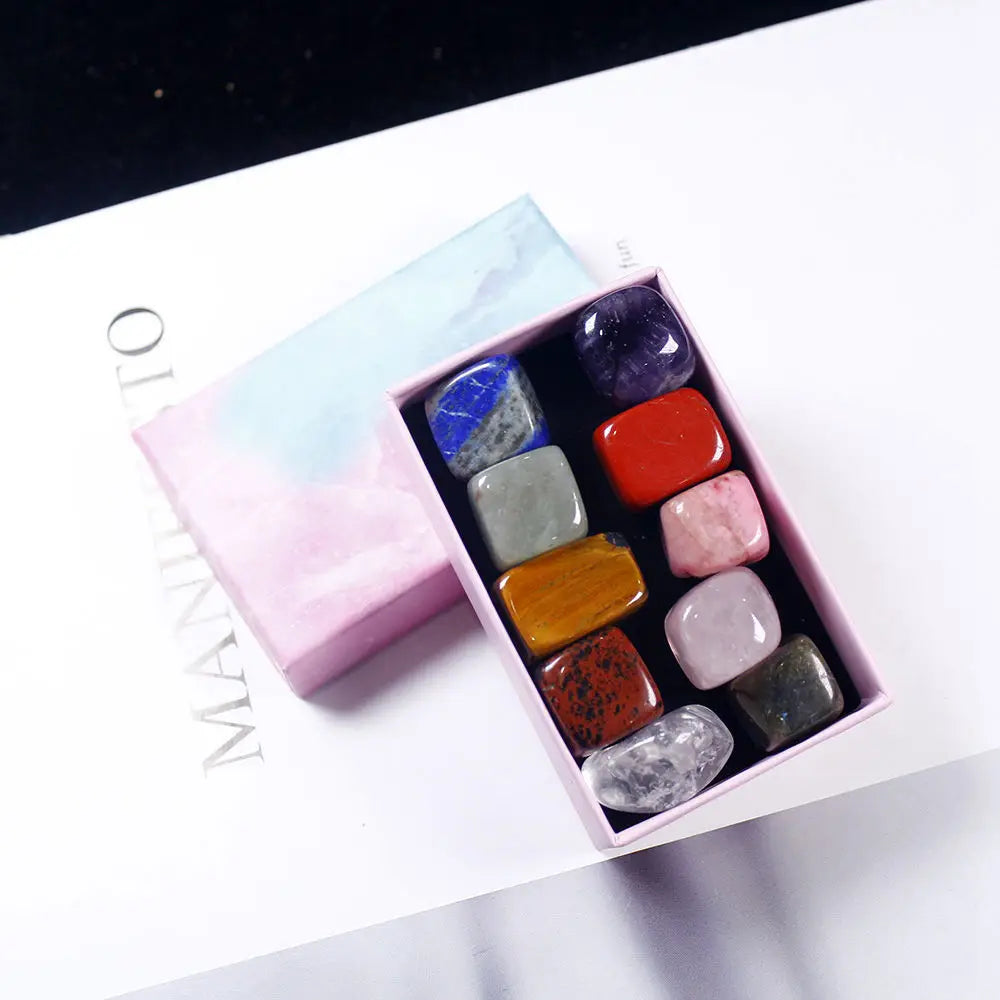 10Pcs Natural Chakra Healing Crystal Polished Tumbled Stone Set