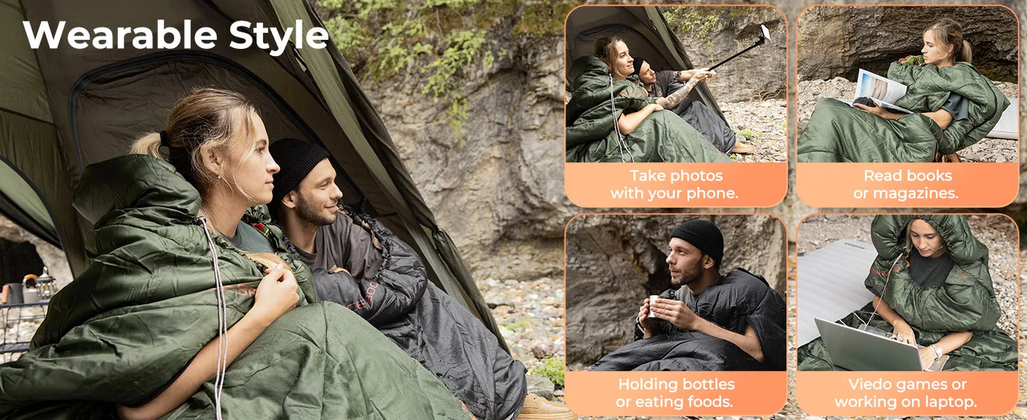KingCamp Flannel Sleeping Bag for Camping, Stretchable Polyester-cotton