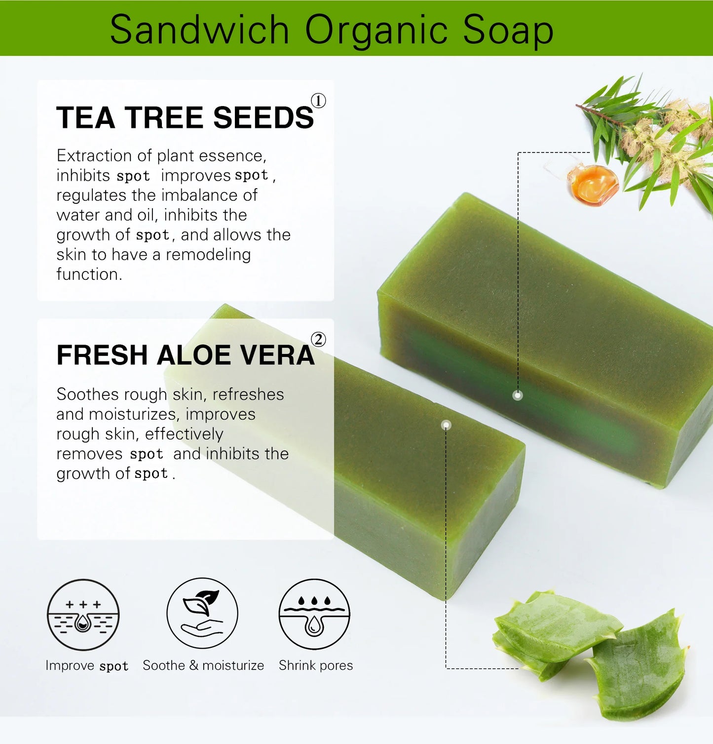 Cool Fresh Aloe Soap Bar, Reduce Acne and Black Spots, Clean Skin, Oil Control, Exfoliation, For Face And Body Use