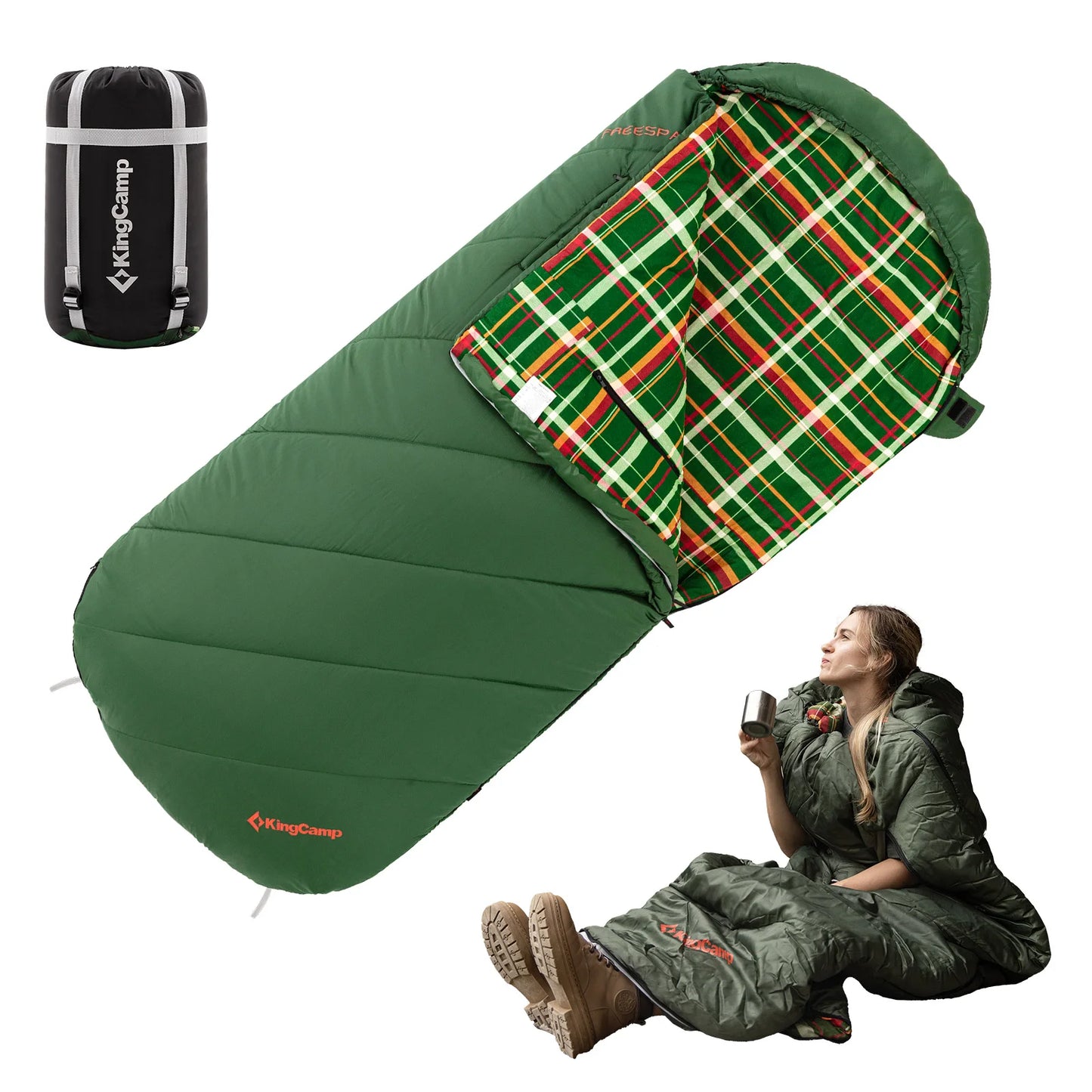 KingCamp Flannel Sleeping Bag for Camping, Stretchable Polyester-cotton