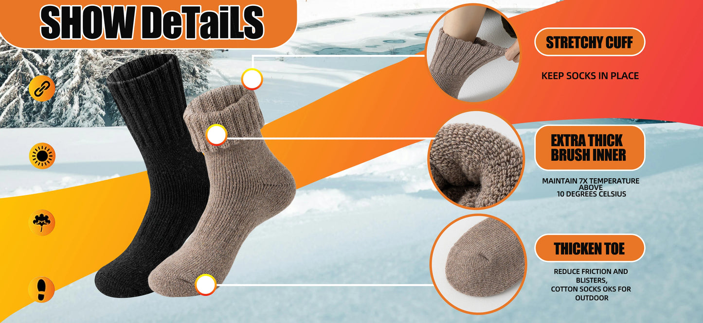 3 Pairs of Merino Wool Warm Winter Socks for Men and Women