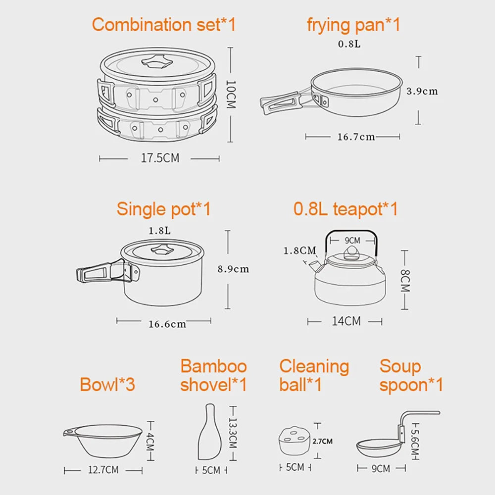 Camping Cooking set Teapot For 2-3 People Non-stick pots assorted sets