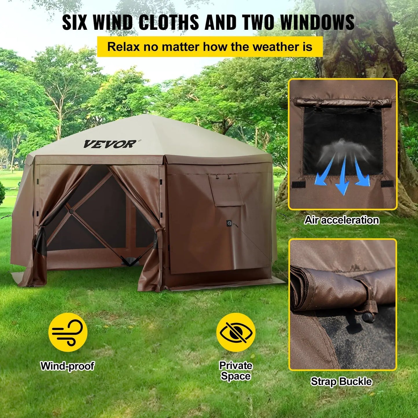 Waterproof Screen Shelter 8 Person Camping 10'x10' Gazebo Tent