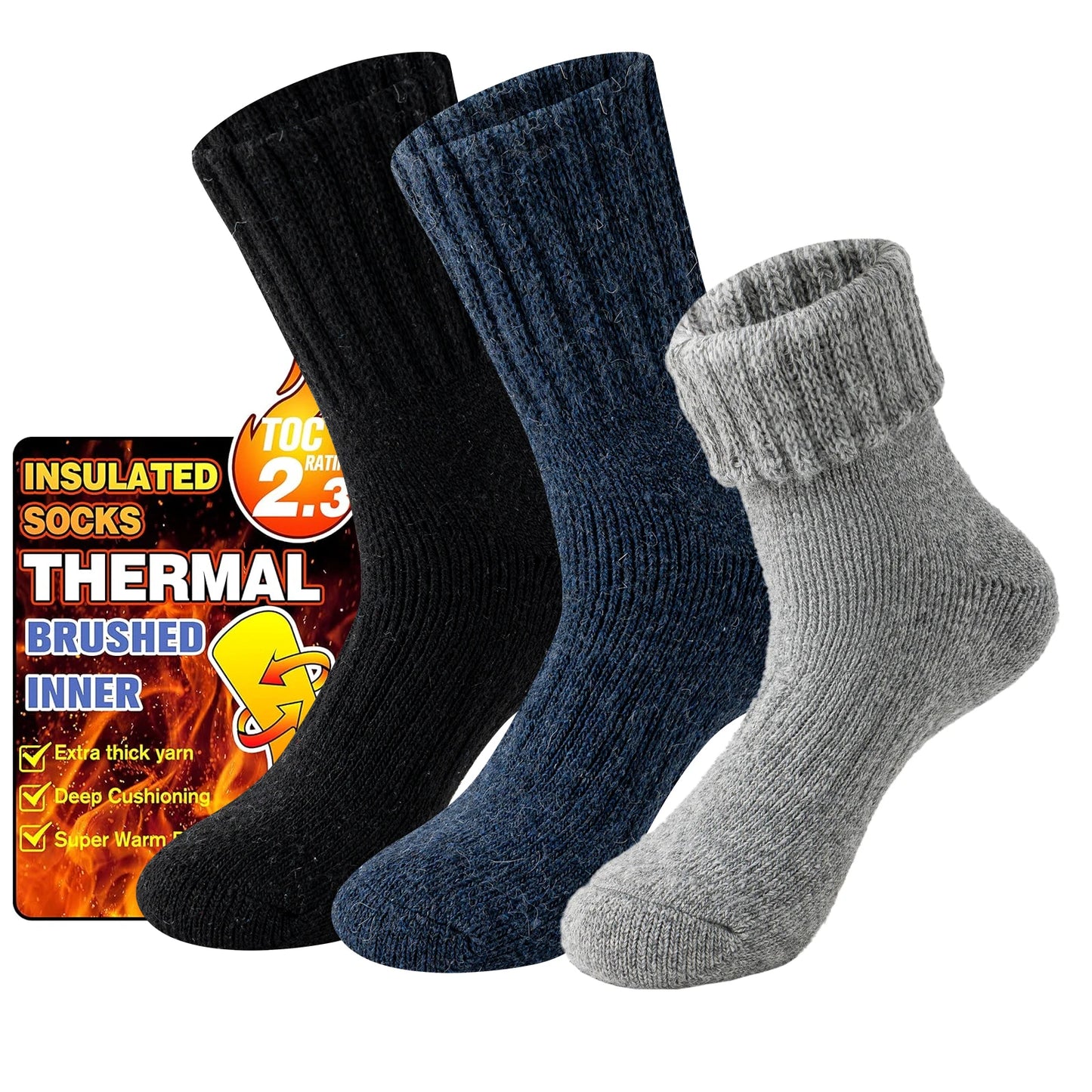3 Pairs of Merino Wool Warm Winter Socks for Men and Women