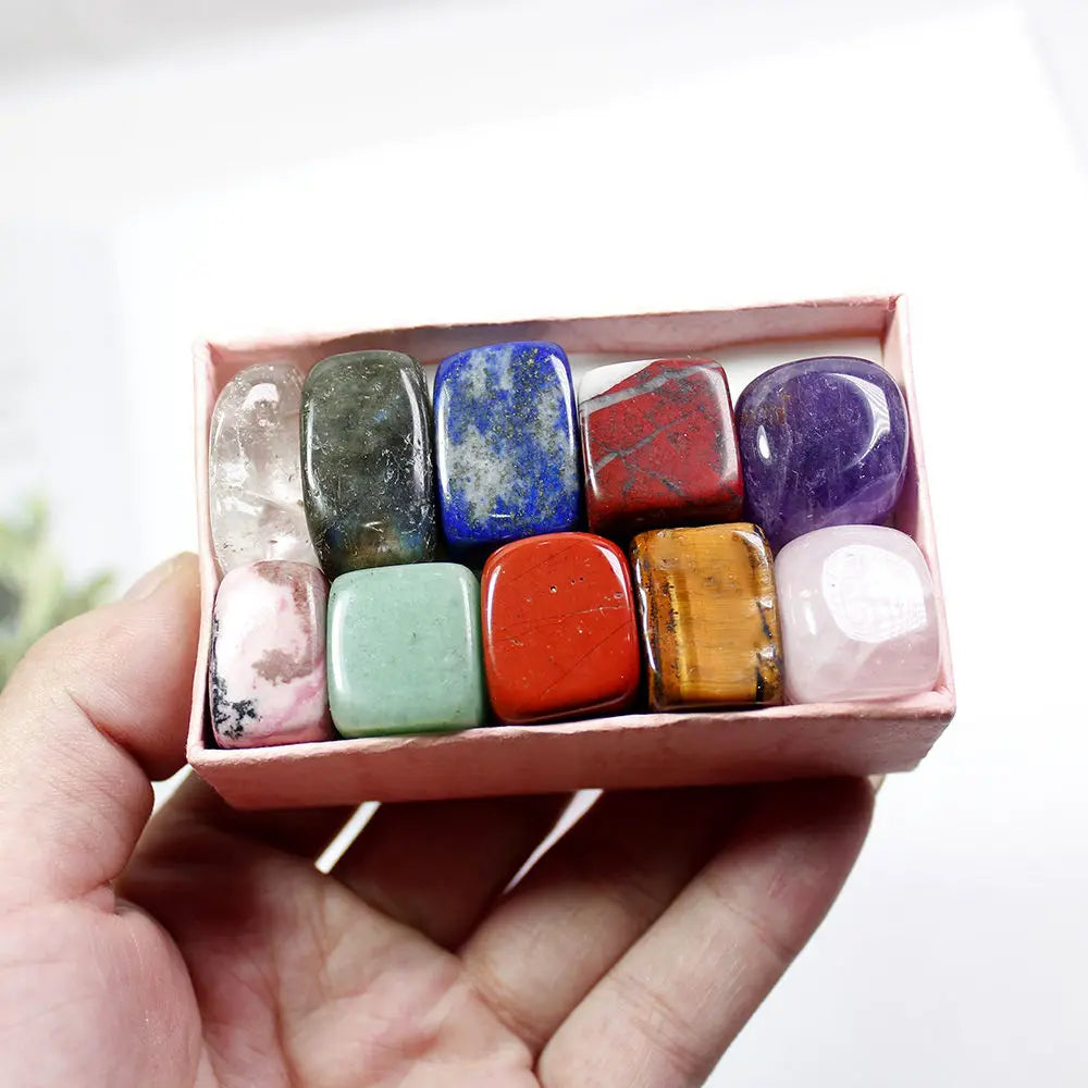 10Pcs Natural Chakra Healing Crystal Polished Tumbled Stone Set