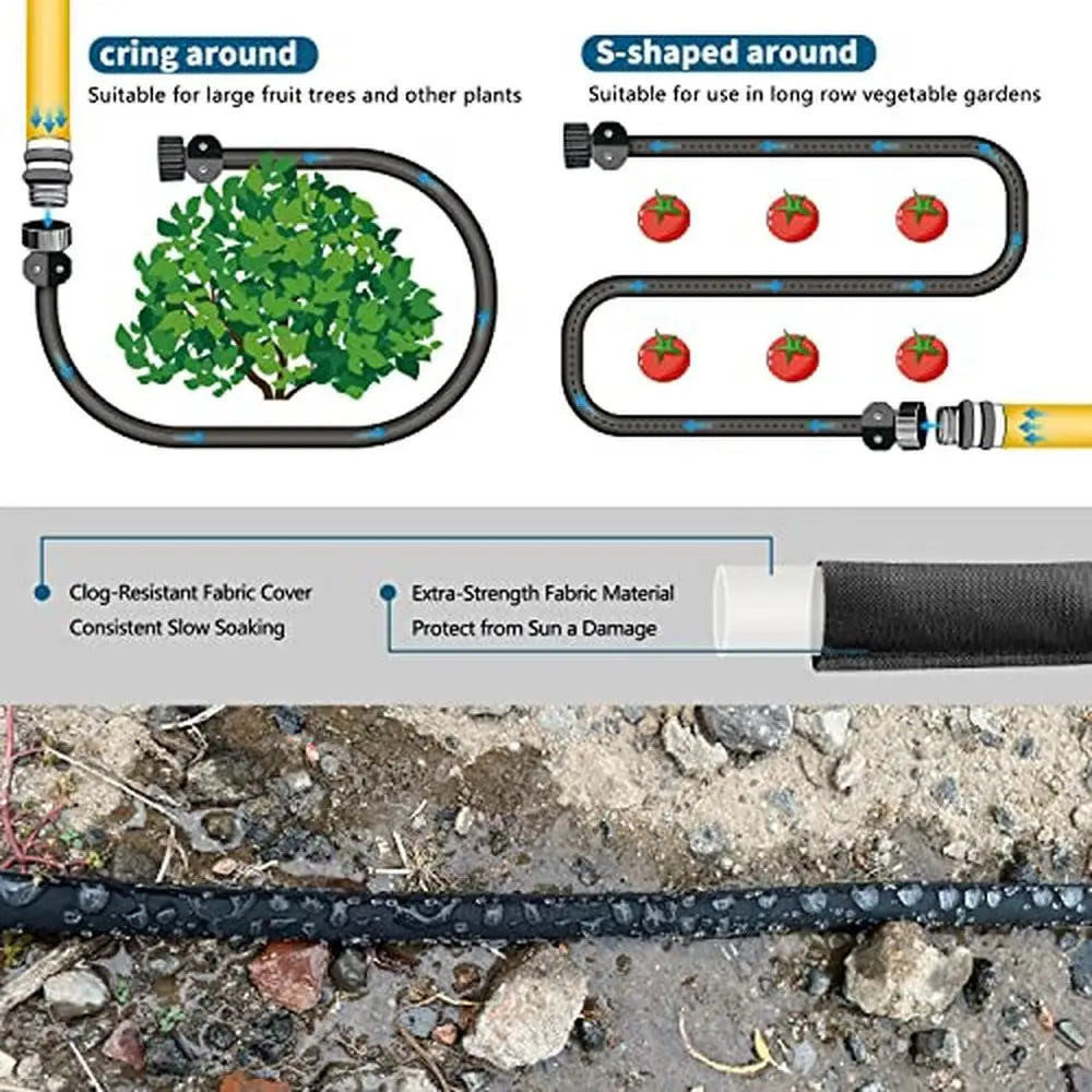 Flat Soaker Hose Garden 100ft 2Pack Cloth Efficient Watering Drip Hoses
