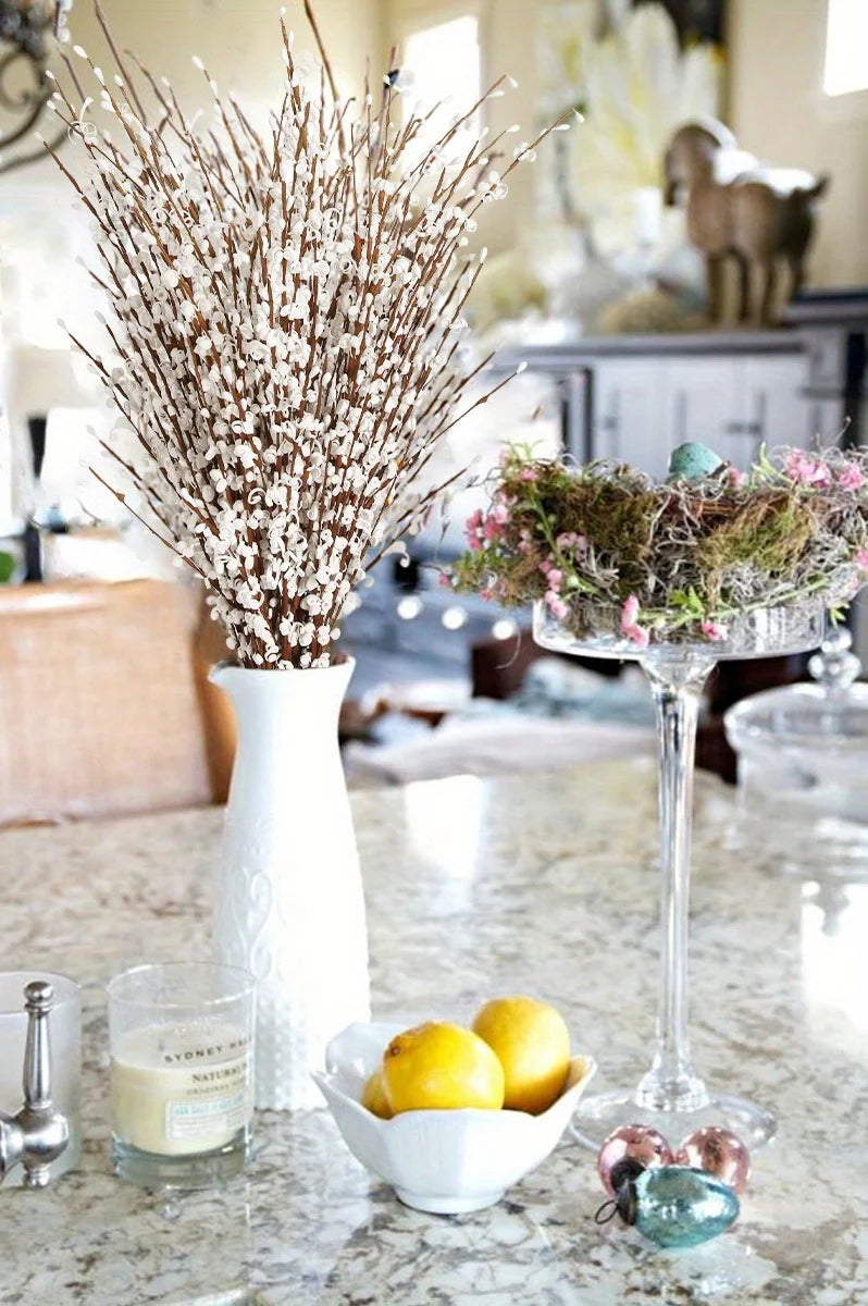 15Pcs Flowers Faux Jasmine Flowers 29.5Inch Pussy Willow Branches