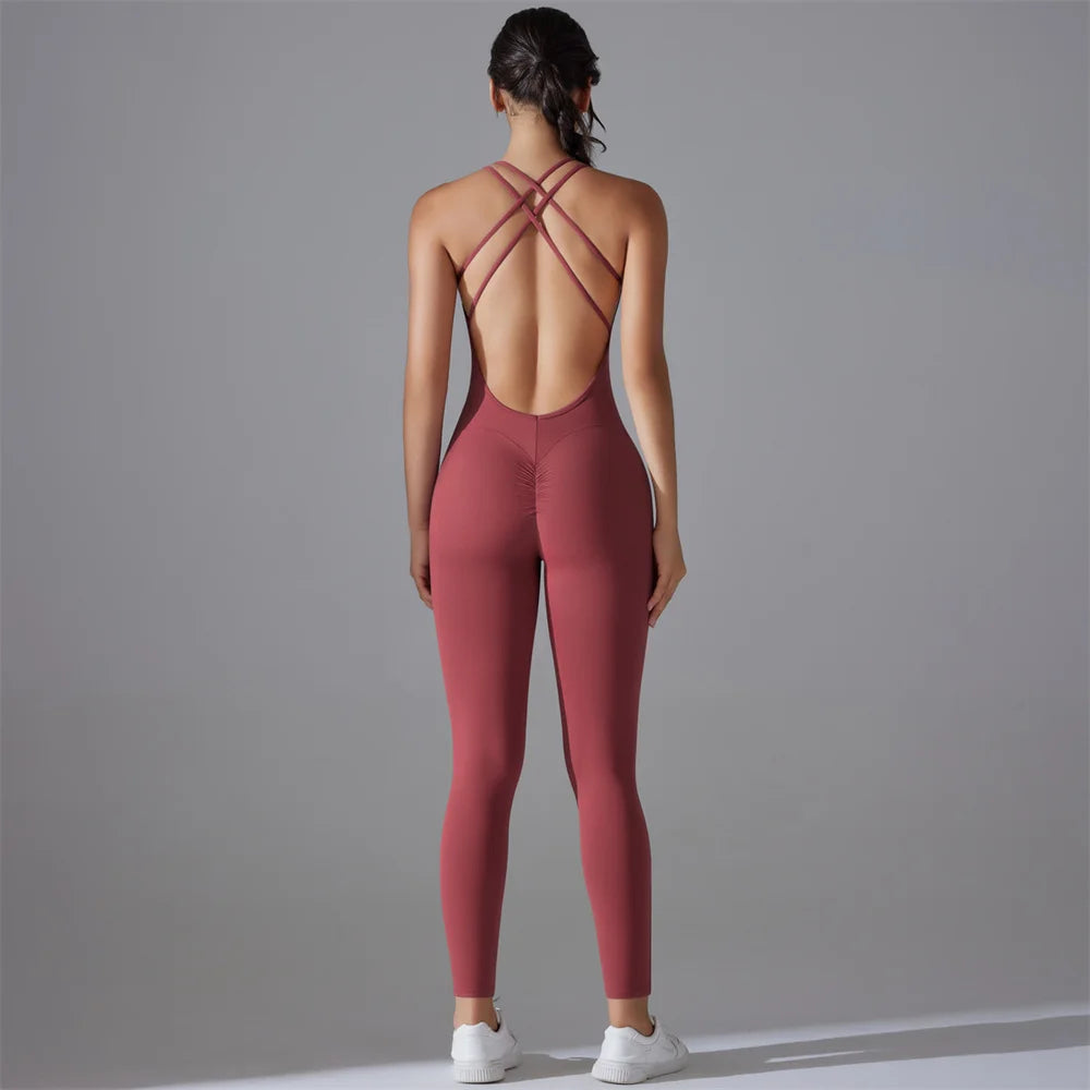 Plus Size S-XL Back V Bodysuits Women Gym Rompers Active Wear