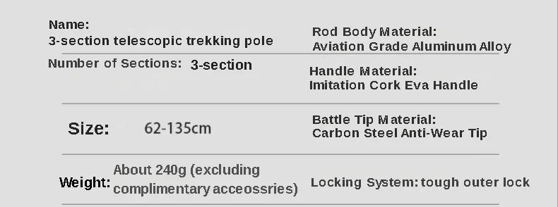 2PCS Trekking Telescopic Ultralight  Hiking Cane