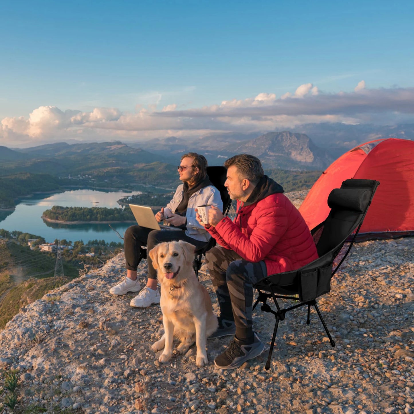 Folding Camping Chair with Headrest and Storage bag