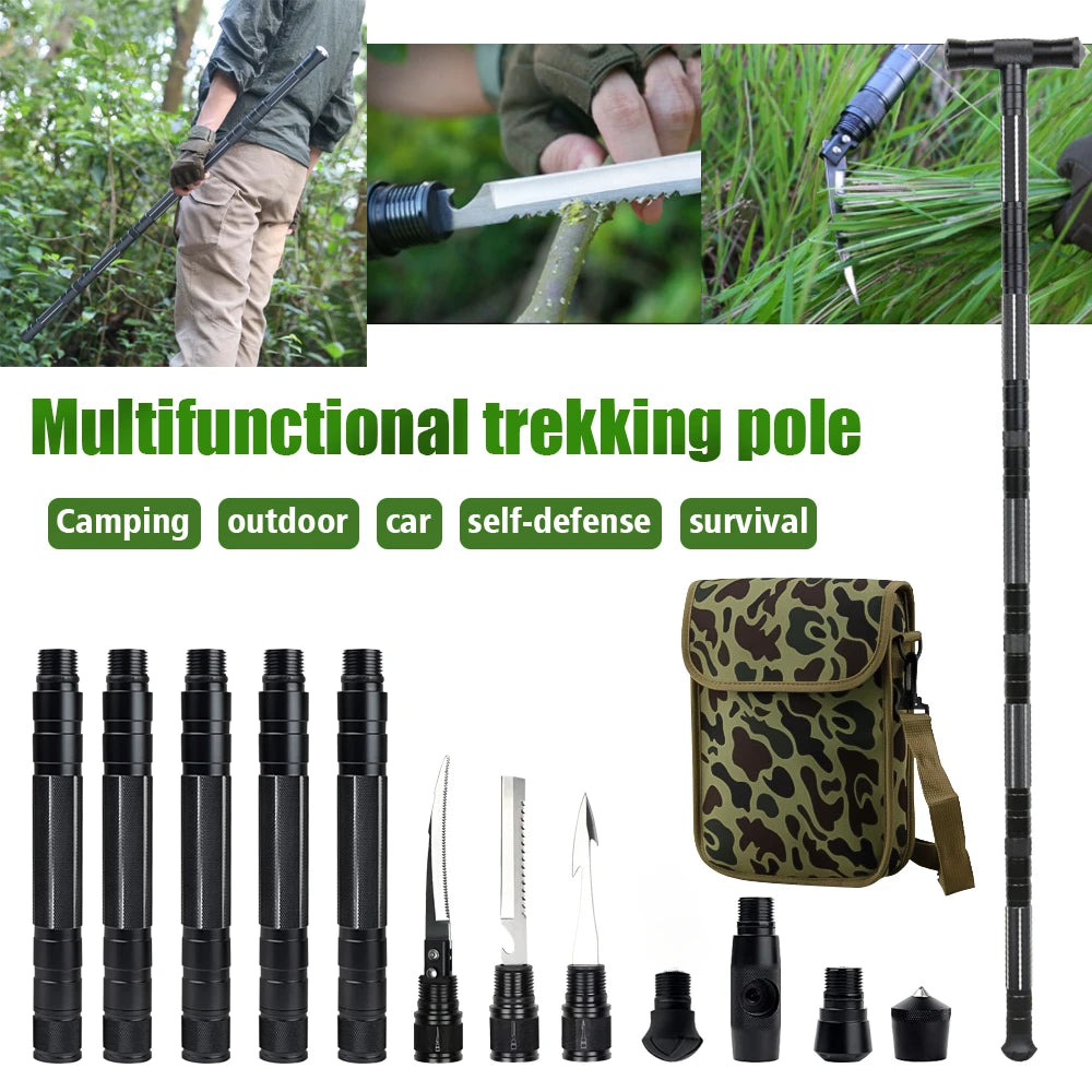 Multi Mountaineering Stick with Camouflage Backpack T-shaped Retractable Tool
