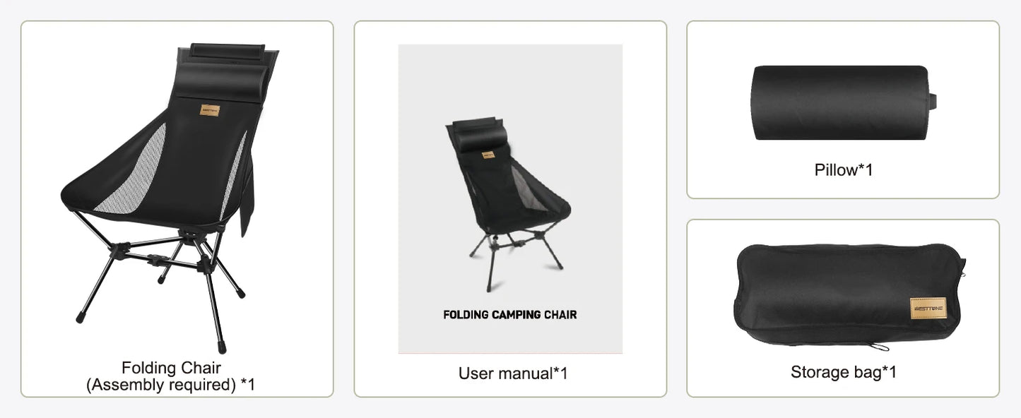 Folding Camping Chair with Headrest and Storage bag