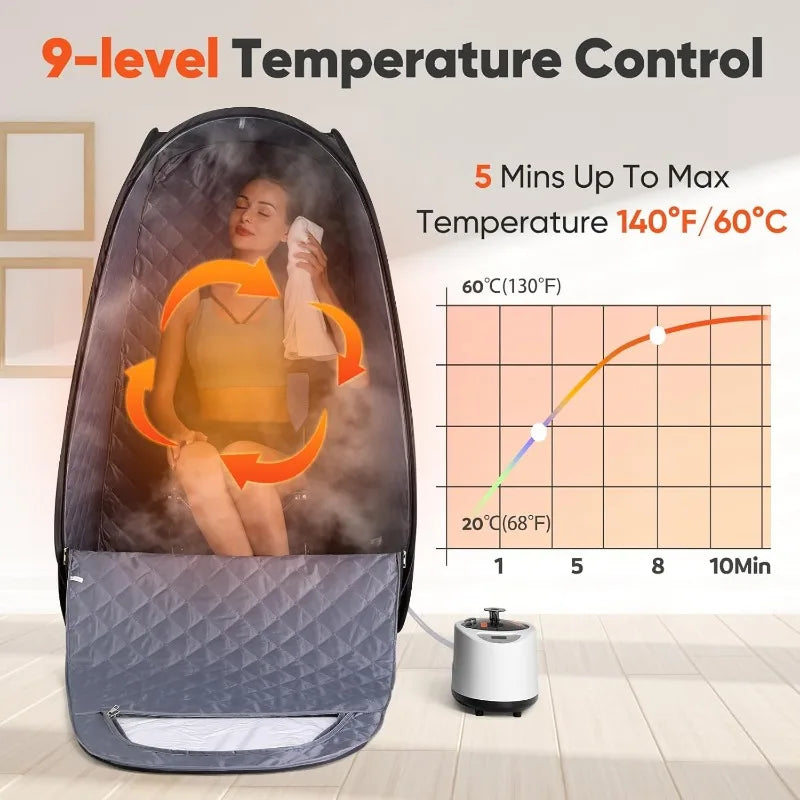 Single Person Sauna,-- Sauna Tent, Steamer 2.6L 1000W Steam Generator, 90 Minute Timer