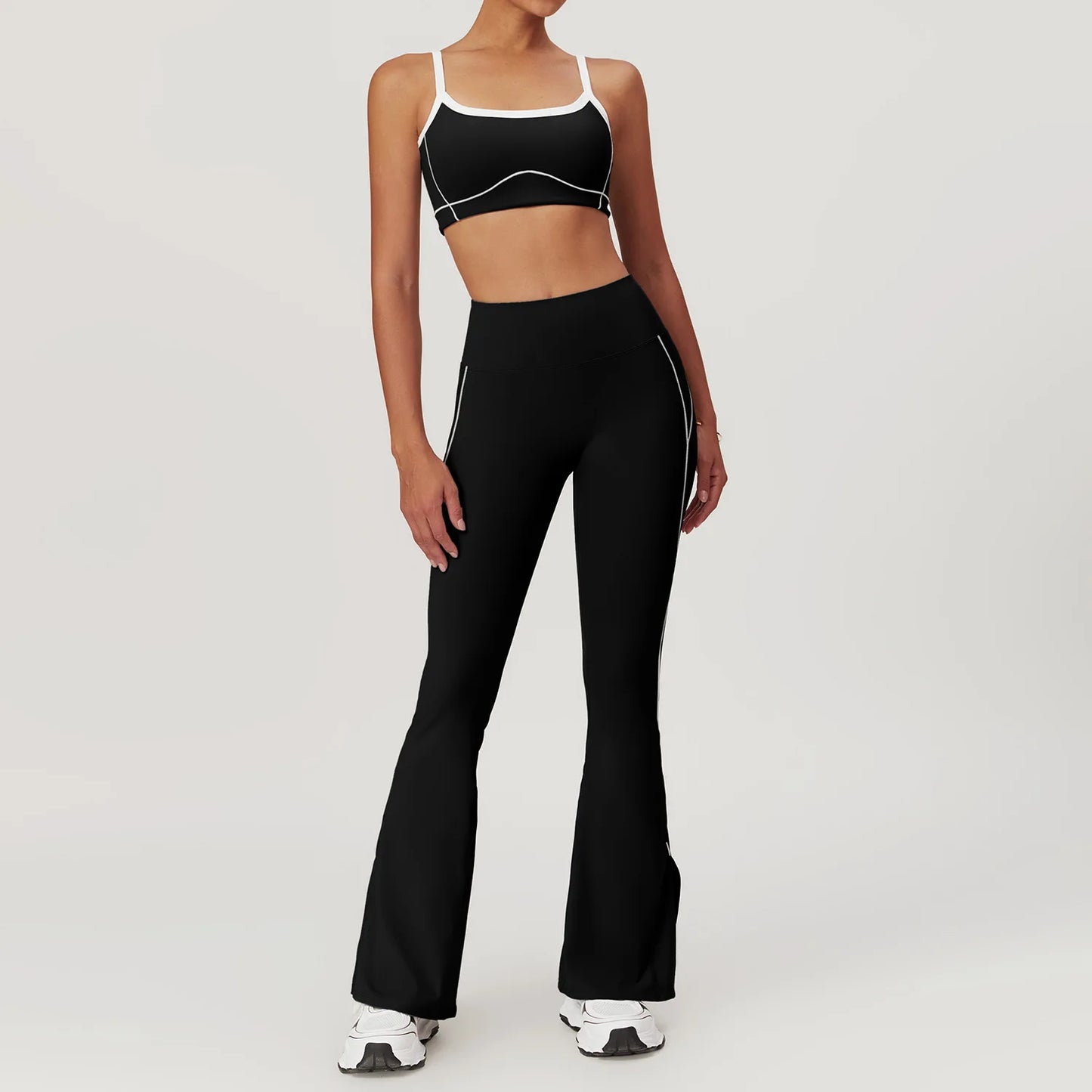 Yoga Set Women Sport Bra Gym Workout Legging High Waist Flare Pant