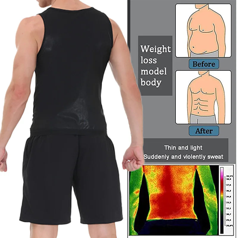 Pop Closets Sauna Shirt for Men Short Sleeve Compression T Shirt Weight Loss Body Shaper for Workout Sports