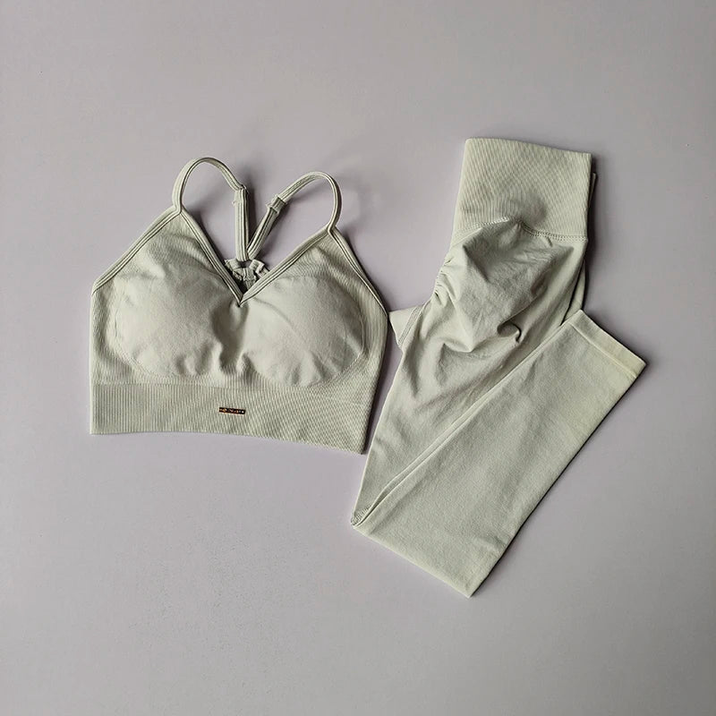2PCS Women's Seamless Sports Bra Yoga Suit Quick-Dry Gym Wear Set