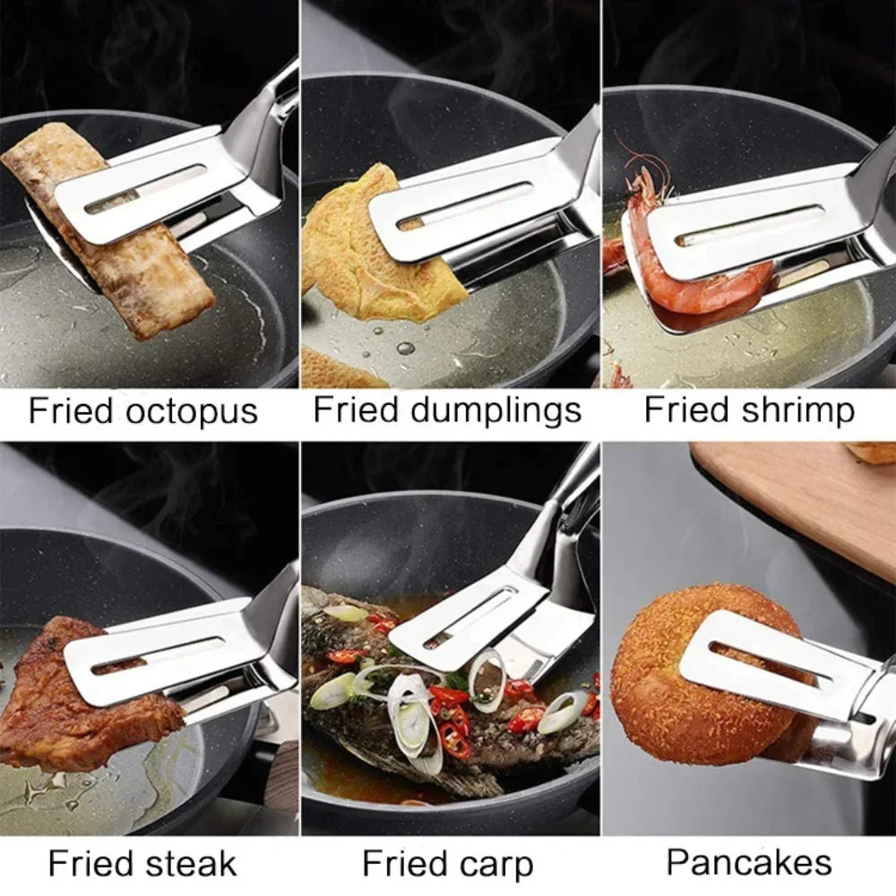 JJYY Stainless Steel Multifunctional Spatula Clip Tongs