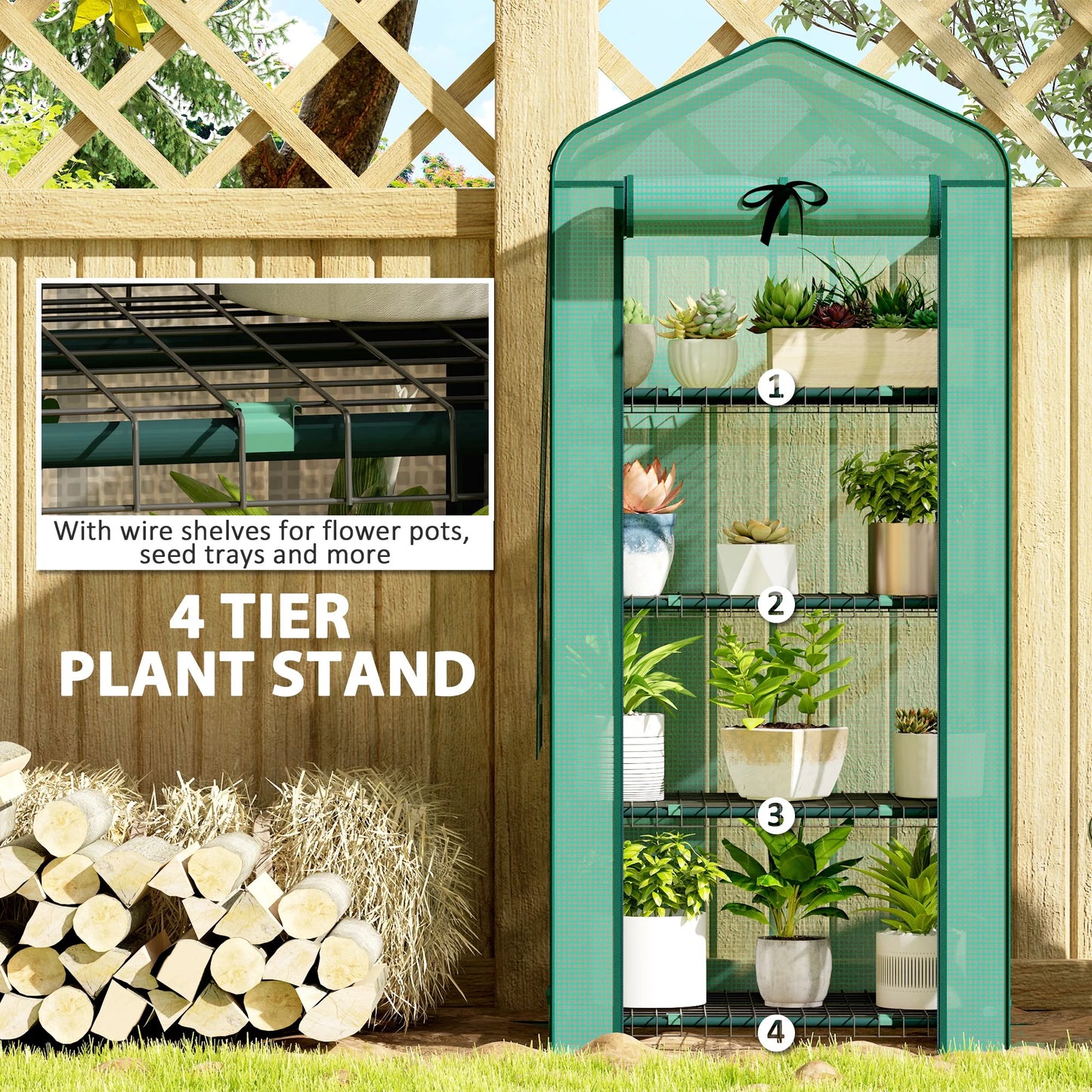 Outsunny 4 Tier Mini Greenhouse with Screen Roof Portable