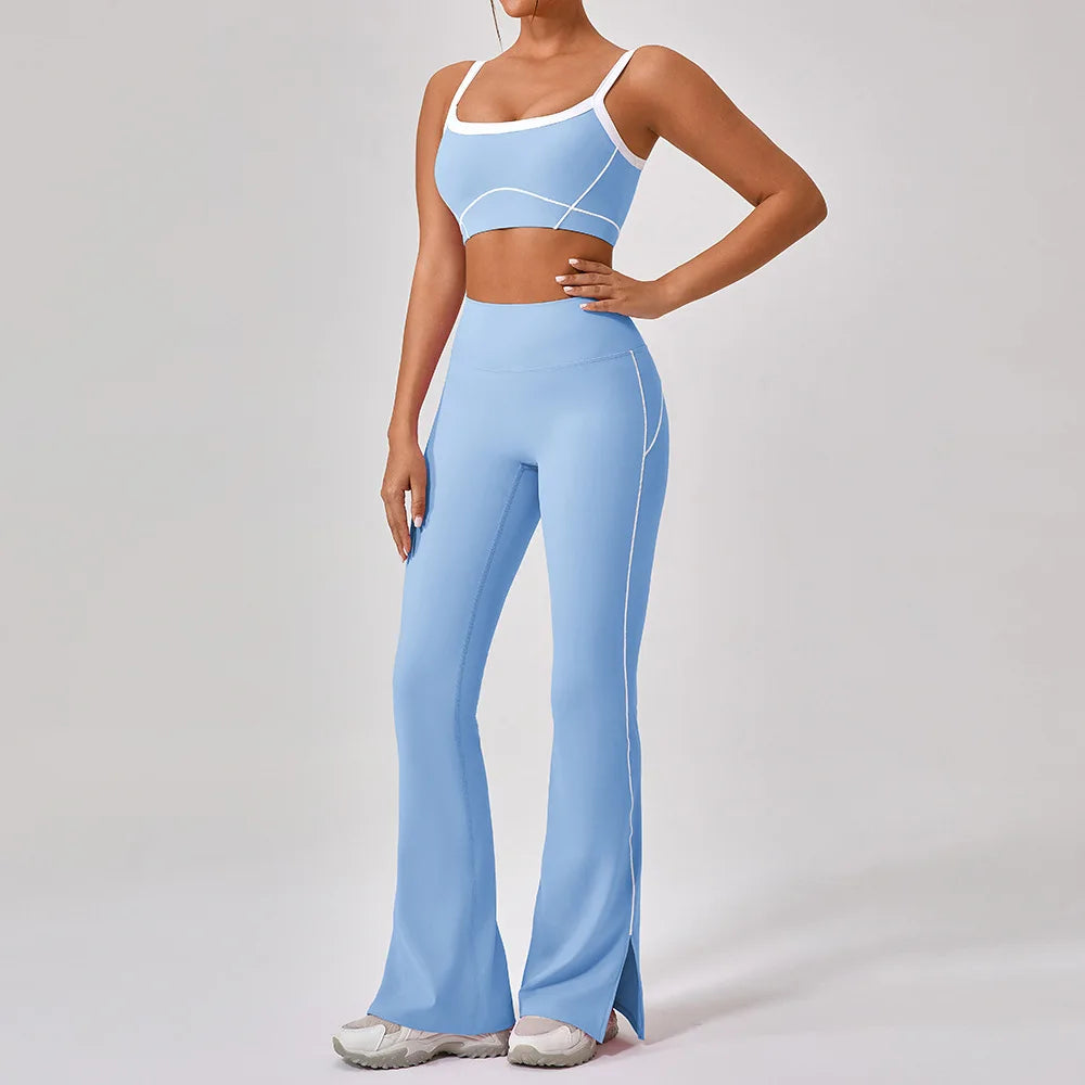 Yoga Set Women Sport Bra Gym Workout Legging High Waist Flare Pant