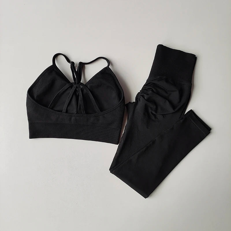 2PCS Women's Seamless Sports Bra Yoga Suit Quick-Dry Gym Wear Set