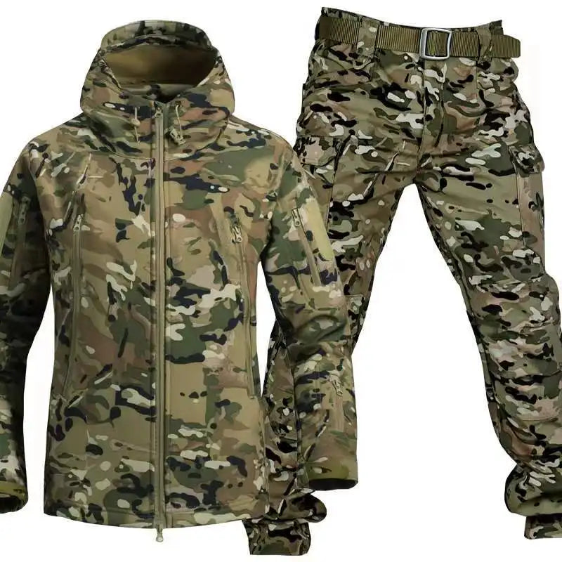 Men's Outdoor Shark Skin Warmth Jacket and Pants Set