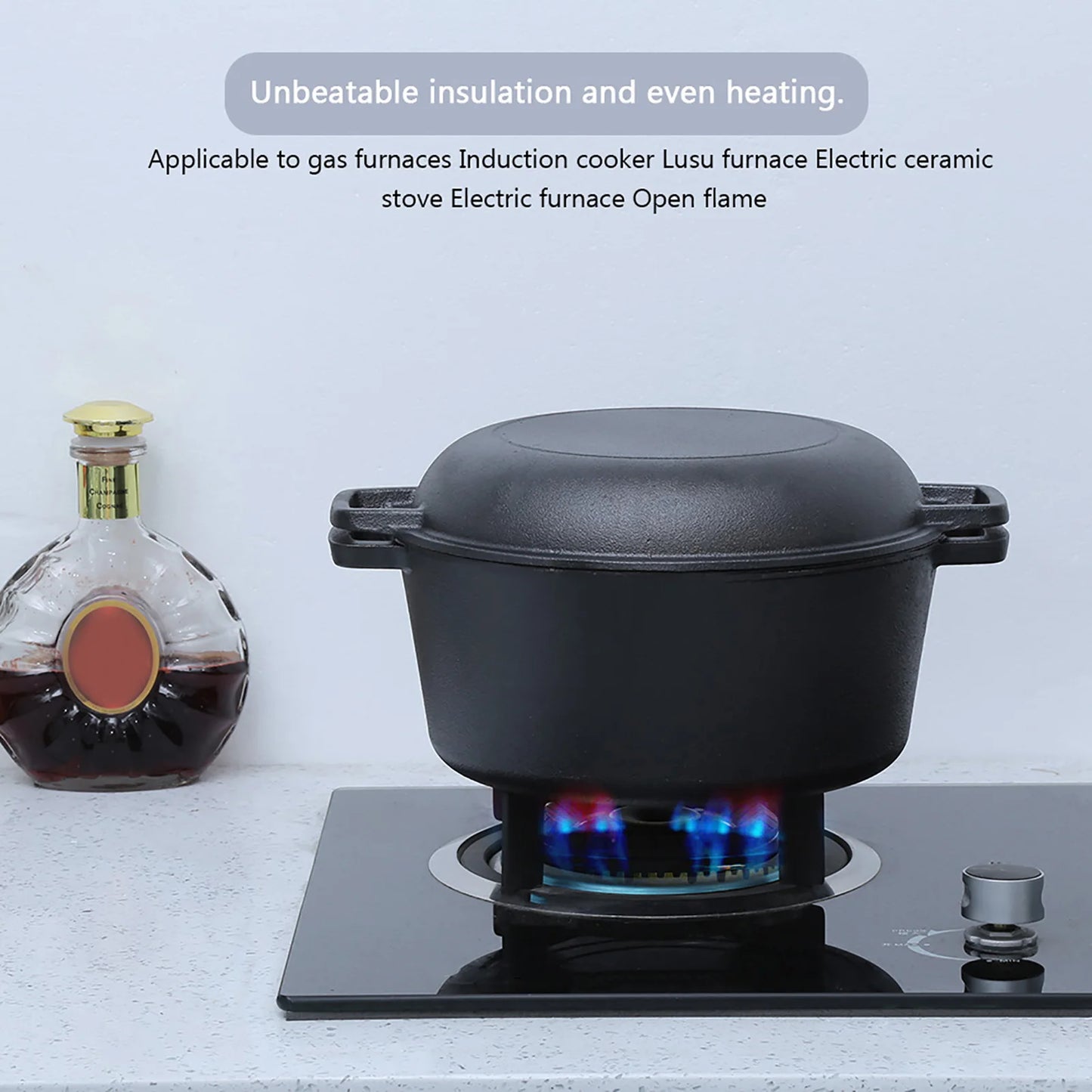 Cast Iron Dutch Oven Pot with Skillet Lid Cooking Pan Set