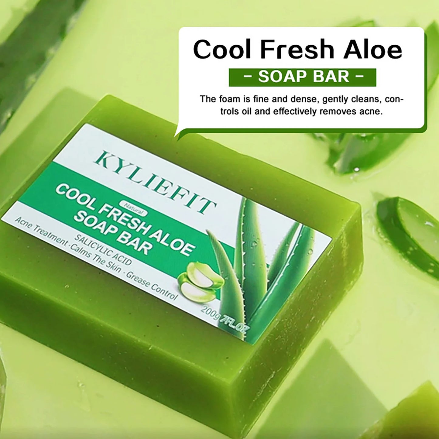 Cool Fresh Aloe Soap Bar, Reduce Acne and Black Spots, Clean Skin, Oil Control, Exfoliation, For Face And Body Use