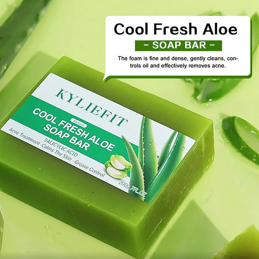 Cool Fresh Aloe Soap Bar, Reduce Acne and Black Spots, Clean Skin, Oil Control, Exfoliation, For Face And Body Use