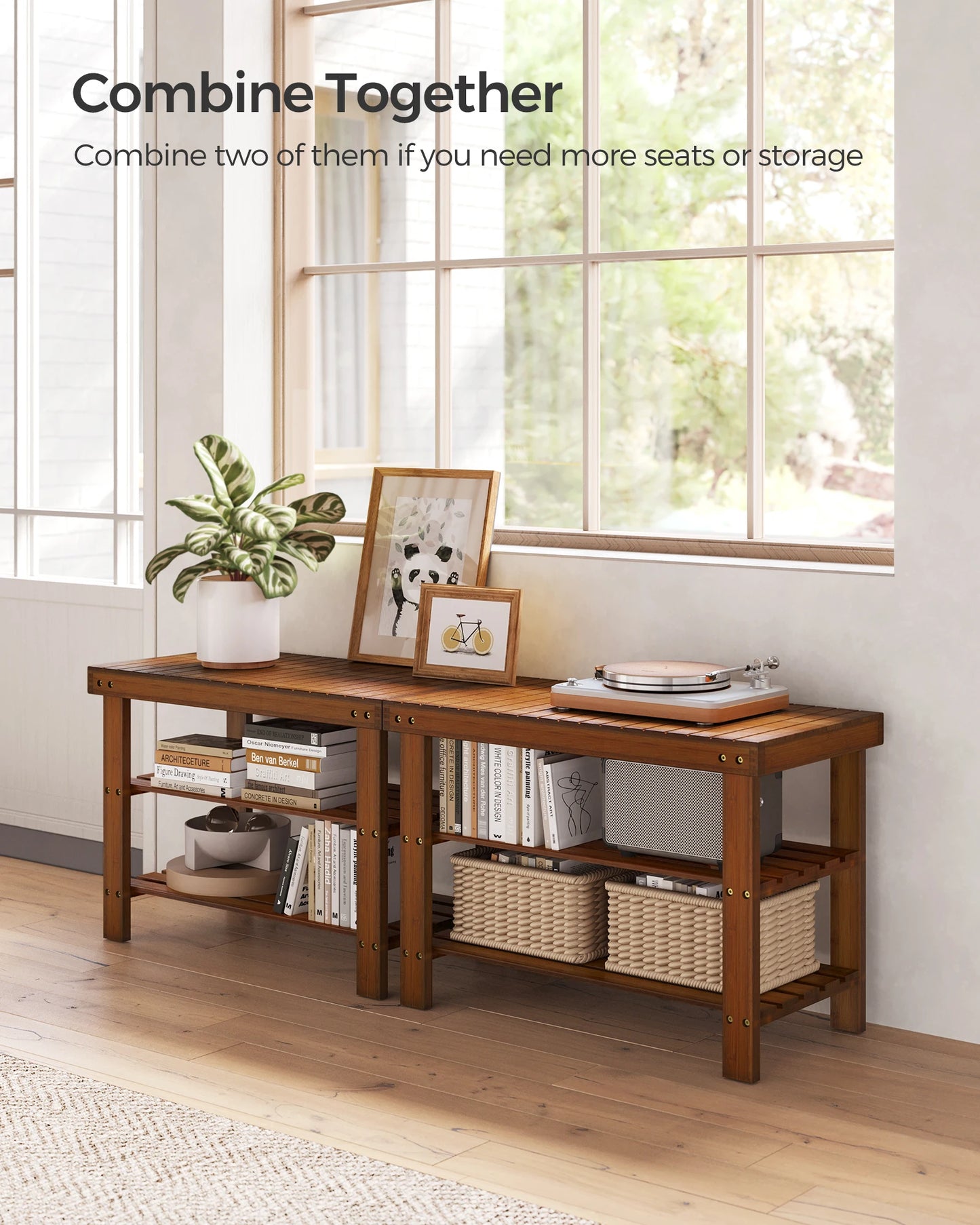 SONGMICS Shoe Rack Bench, 3-Tier Bamboo Storage Organizer