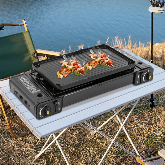 Butane Camping Stove W/ 2 Burners Barbecue Ignition Grill