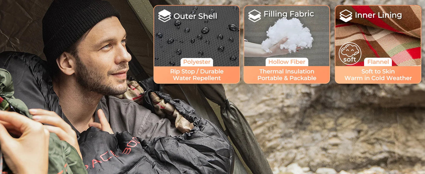 KingCamp Flannel Sleeping Bag for Camping, Stretchable Polyester-cotton