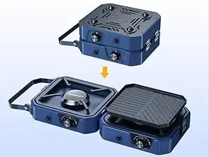 Camping Stove with Grill, Foldable Camp Stove with 16,000 BTU, Two Burners with Pie