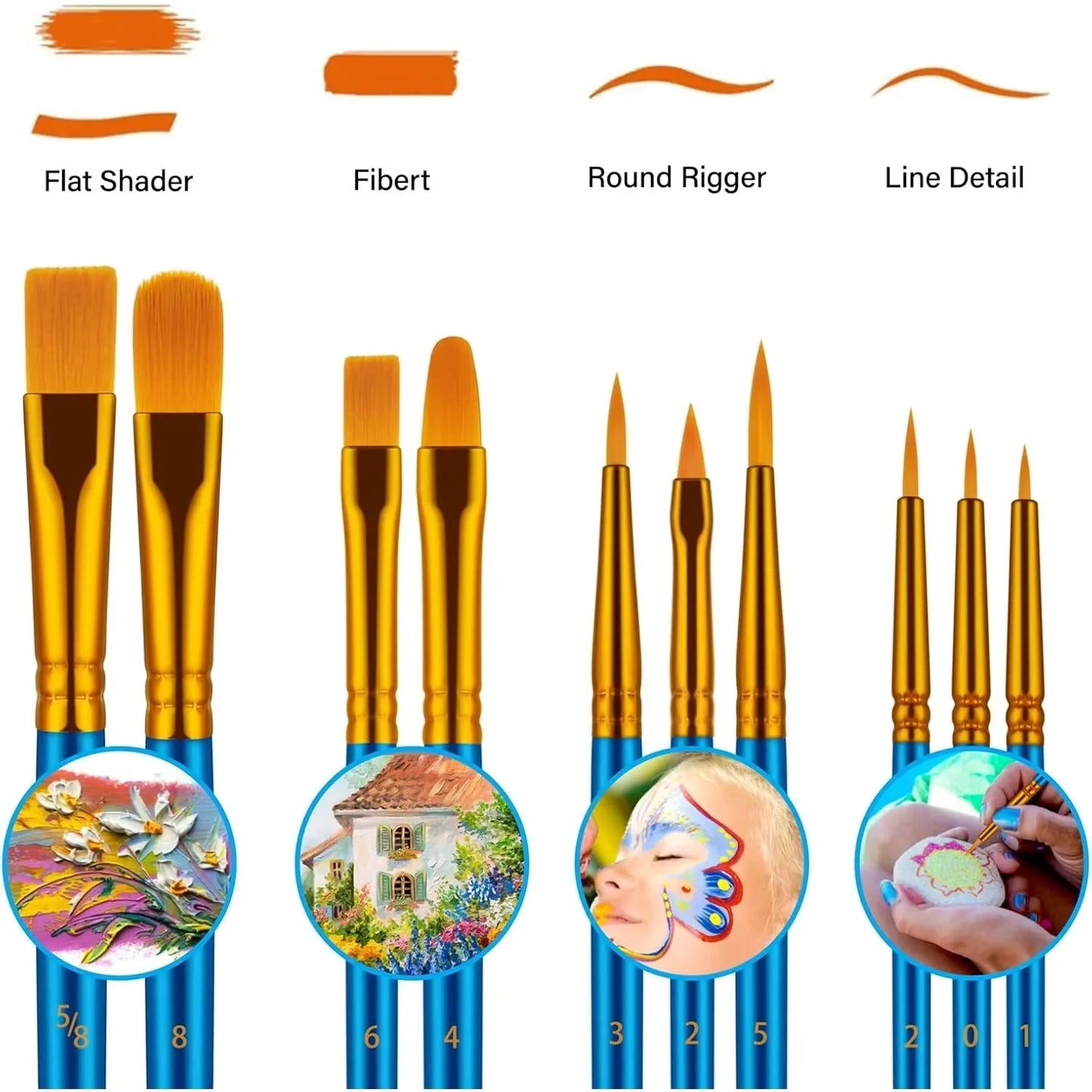 20 oil watercolor acrylic paint brushes