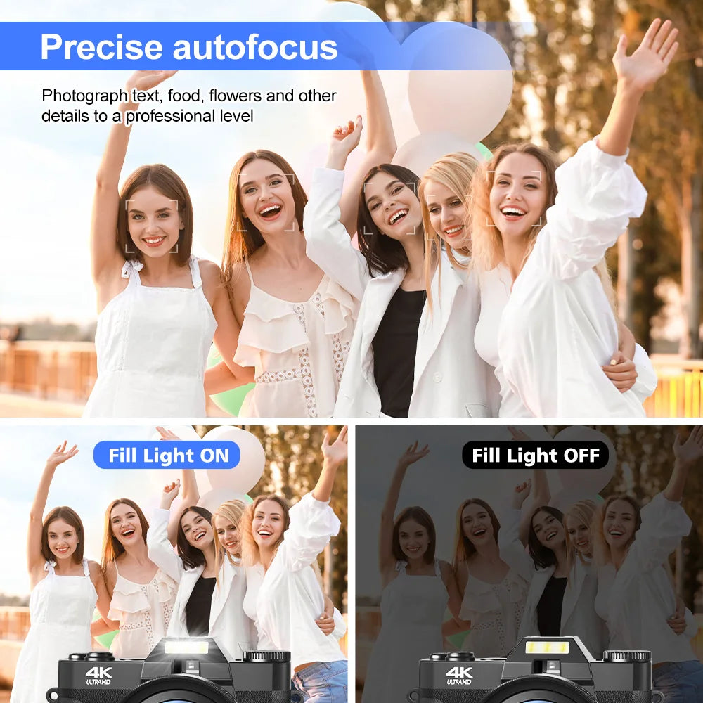 4K Digital Camera 48MP 16X Digital Zoom 3'' Flip Screen