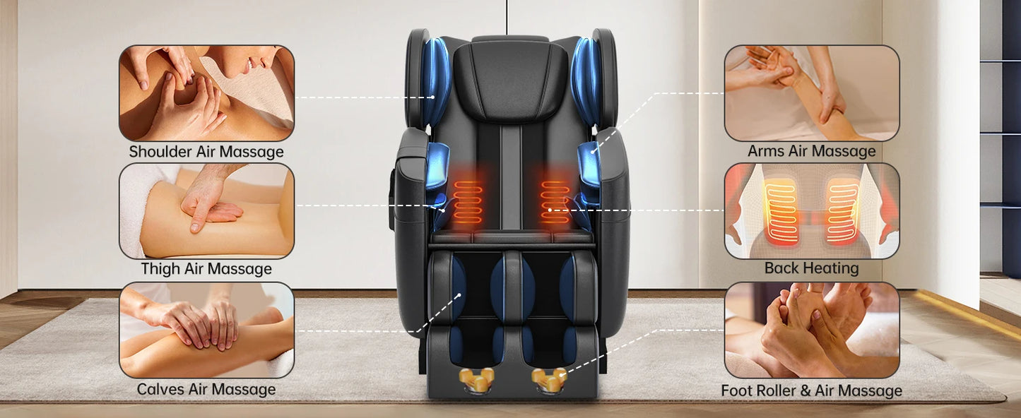 Full Body Zero Gravity Massage Chair with Auto Modes, 8 Fix Point Rollers, Bluetooth, Foot Massage