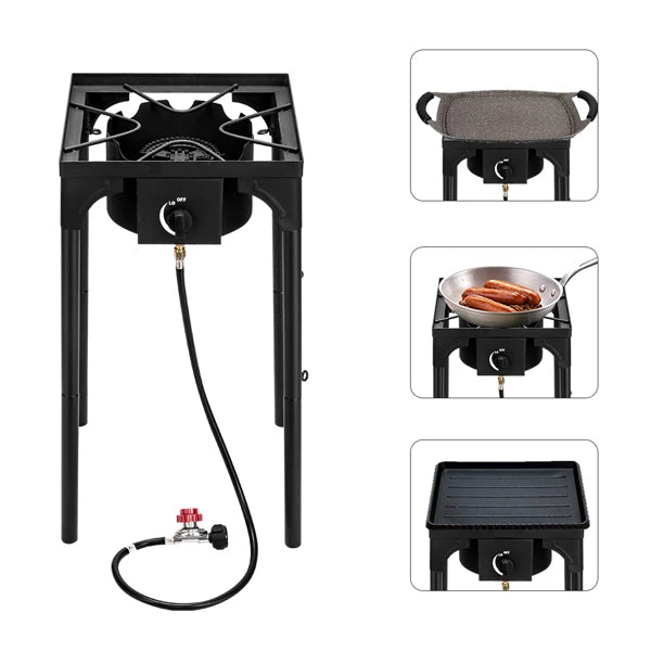 Outdoor Camp Stove High Pressure Propane Gas Cooker Portable Cast Iron Burner 75000 BTU
