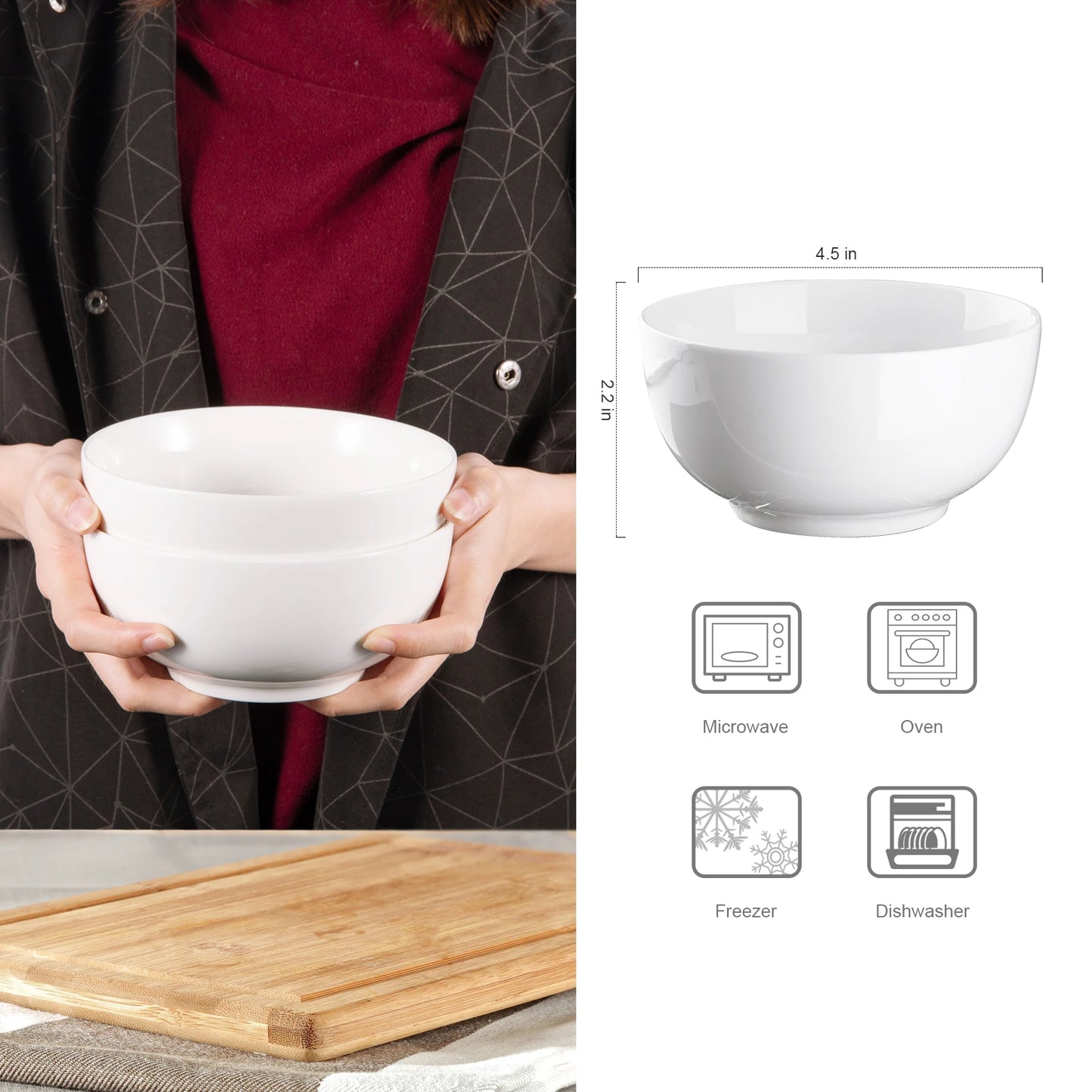 10 Ounce Porcelain Bowls Set 8 Pack Premium White Bowls