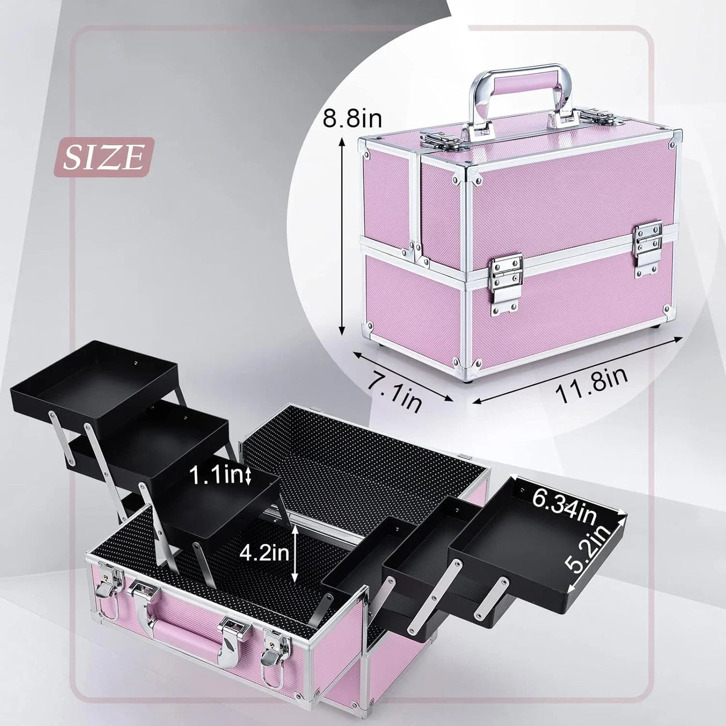 Professional Nail Suitcase Travel Portable Large Capacity Makeup Case with 6 Trays for Make-up Artists