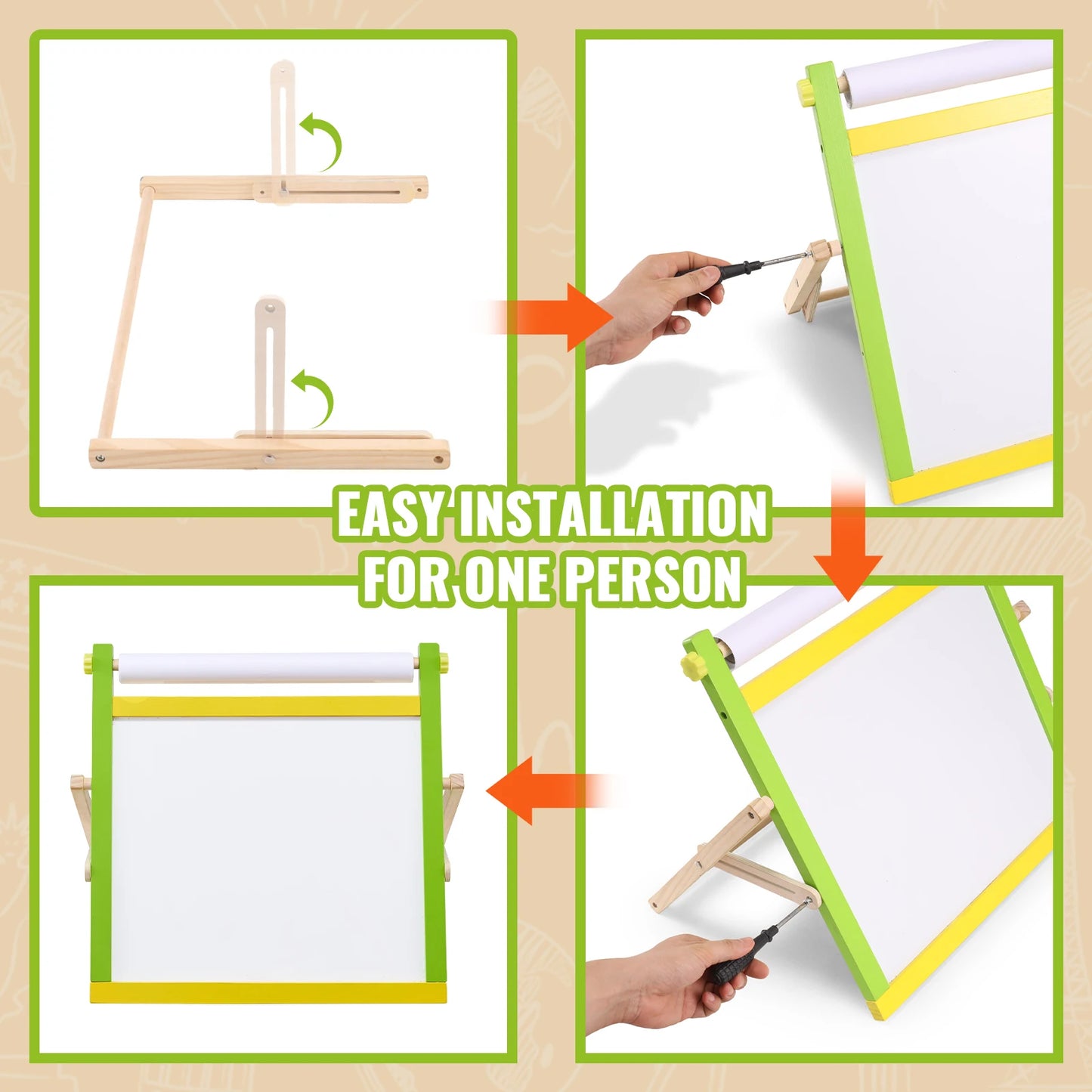 Children Magnetic Drawing Board 3-in-1 Double-Sided Wooden Kids Art Easel