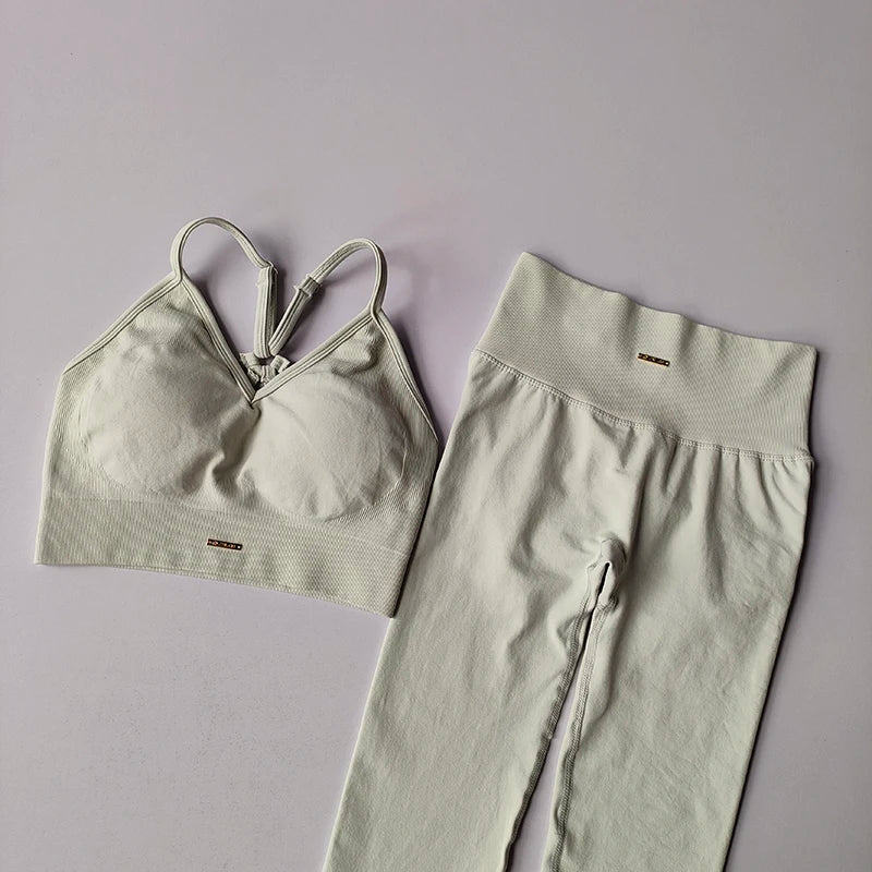 2PCS Women's Seamless Sports Bra Yoga Suit Quick-Dry Gym Wear Set