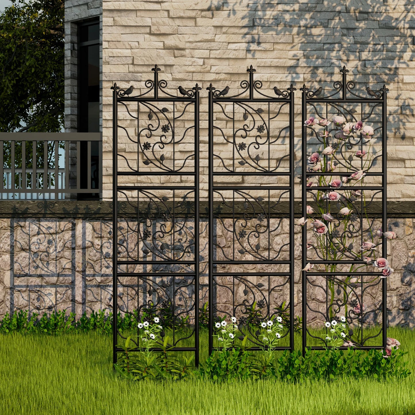 71 Inch Garden Trellis Decorative Outdoor Metal Fence Panel