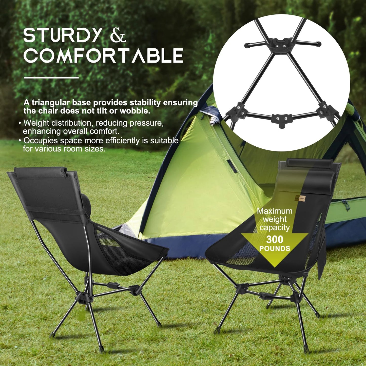Folding Camping Chair with Headrest and Storage bag