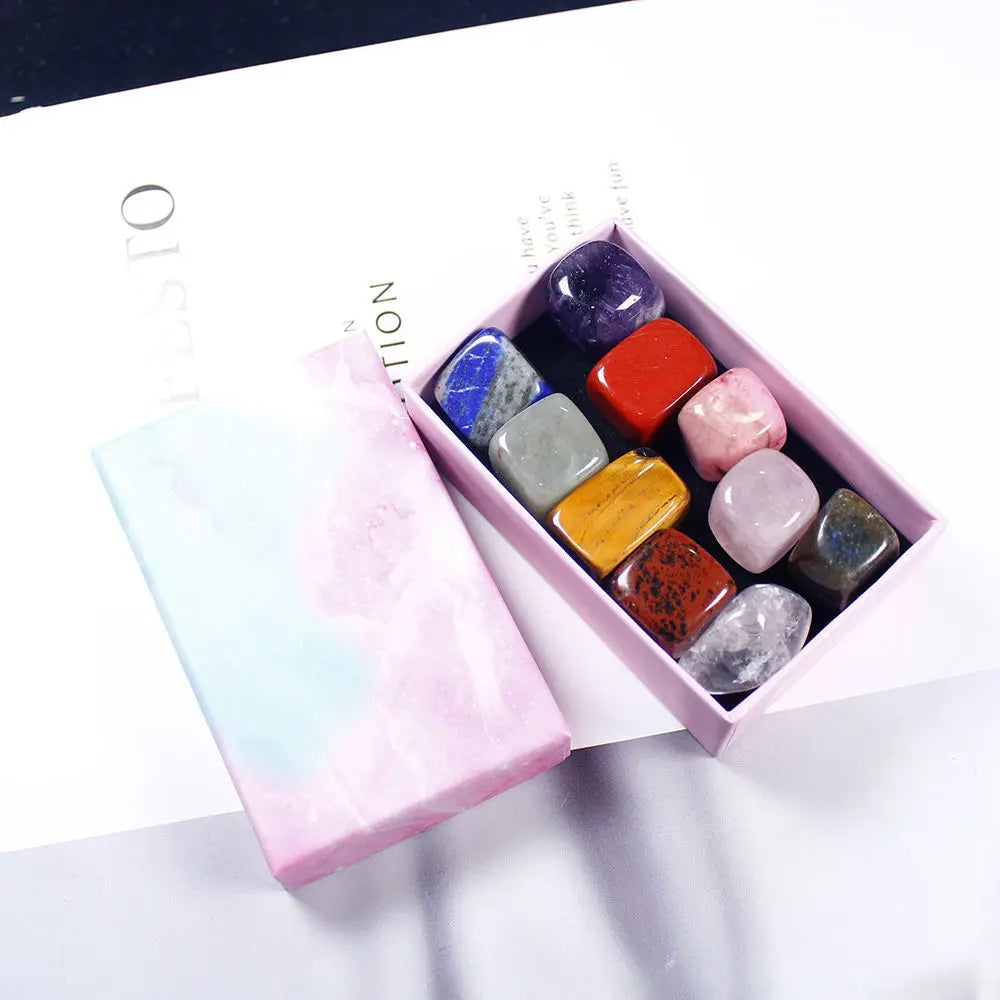 10Pcs Natural Chakra Healing Crystal Polished Tumbled Stone Set